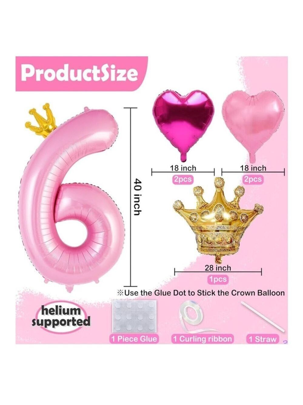 Princess 4th Birthday Pink and Gold Crown Balloon Set - Picture 2 of 3